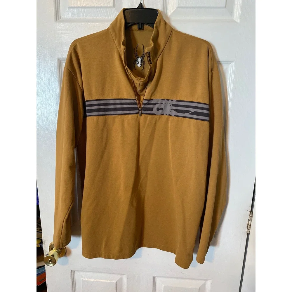 Spyder Mens XL Quarter Zip Pullover Ochre Yellow Stripe Logo Active Sweatshirt‎